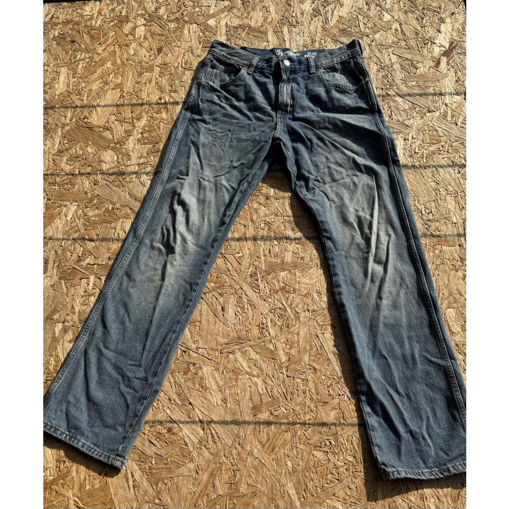 Wrangler Retro Slim Straight Jeans 32x32 Blue Denim Medium Wash Whiskers